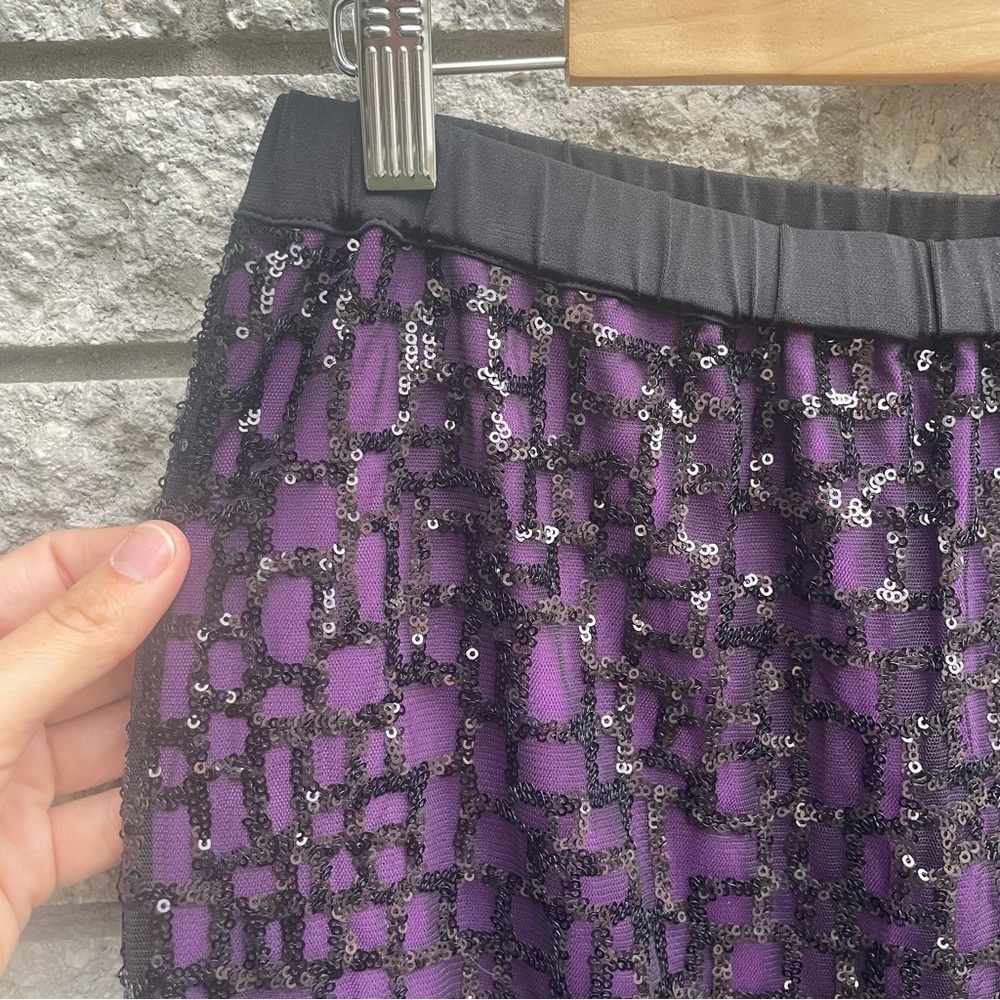 NWT Bob Mackie Women's Black & Purple Sequin Pull on Midi Skirt Size Small - Picture 3 of 7